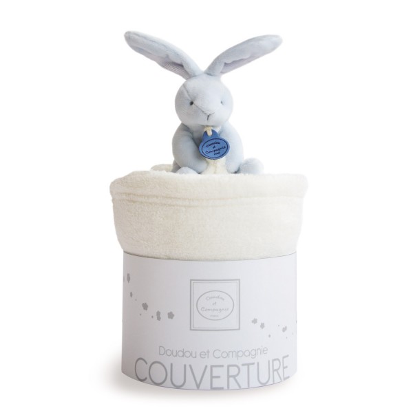 Peluche lapin bleu et couverture blanche - DoudouCie-DC2755-3