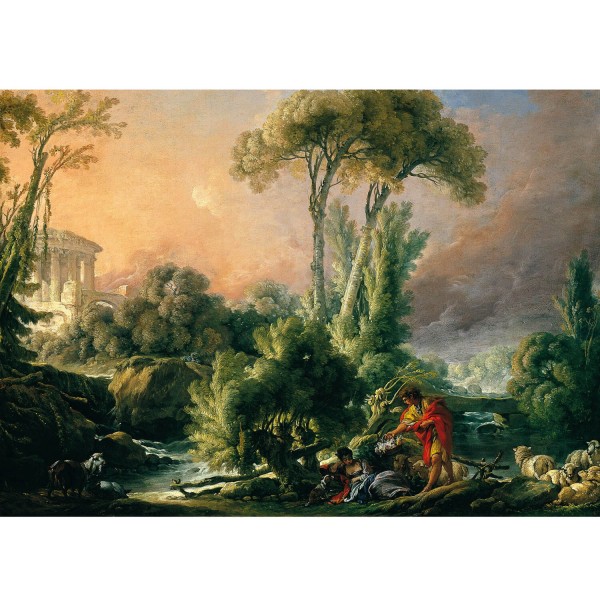 Puzzle 1000 pièces : François Boucher : Paysage fluvial avec temple antique - Dtoys-72696BO02