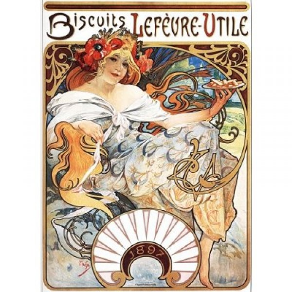 Puzzle 1000 pièces - Alphonse Mucha : Biscuits Lefèvre-Utile - Dtoys-66930MU04