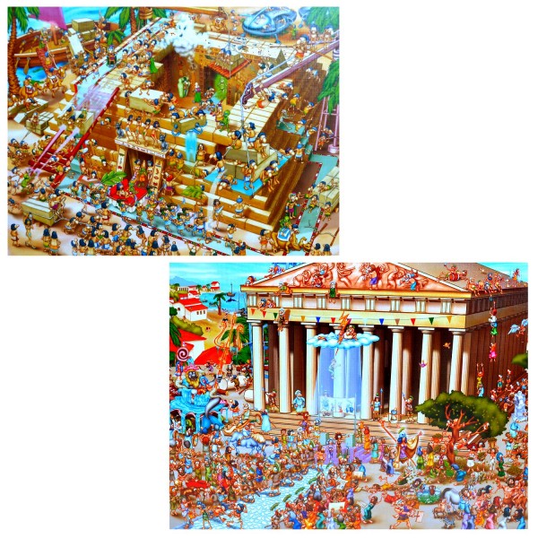 Puzzle 1000 pièces : Cartoon Collection 2 en 1 : Pyramide d'Egypte et Acropole - Dtoys-67760CC01