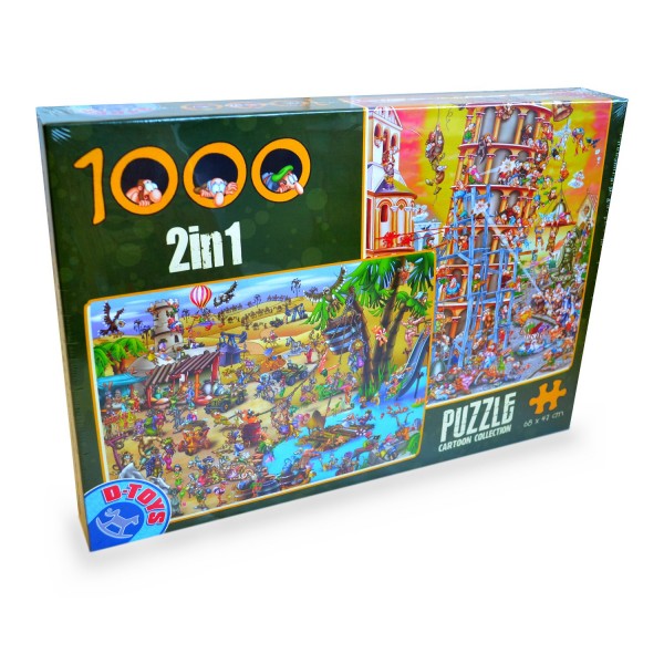 Puzzle 1000 pièces : Cartoon Collection 2 en 1 : Tour de Pise et La traversée du désert - Dtoys-67760CC03