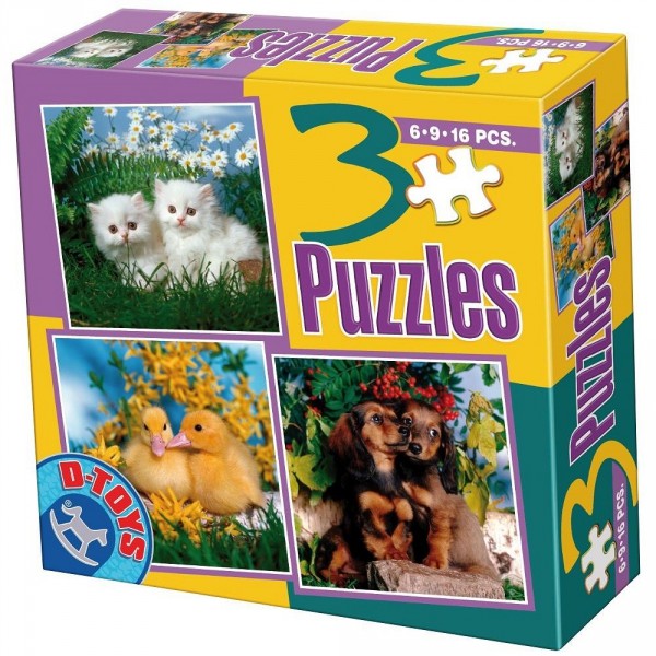 Puzzle de 6 à 16 pièces : 3 puzzles : Chatons, canetons et chiots - Dtoys-63045AP01