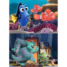2 x 25 Teile Holzpuzzles: Pixar: Finding Dory and Monsters, Inc.