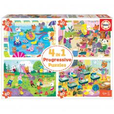 Junior 4 In 1 Multi Puzzle from 20 to 80 pieces: At school