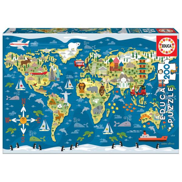 Puzzle 200 pièces : Carte du monde, Sean Sims - Educa-19292