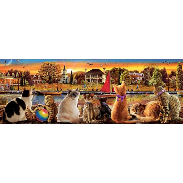 Puzzle panoramique 1000 pièces : Des chats sur le quai - Educa-18001