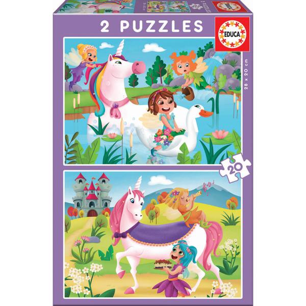 Puzzle 2 x 20 pièces : Licornes Et Fées   - Educa-18064