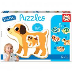 Baby puzzle: 5 puzzles of 2 to 4 pieces:  Animals