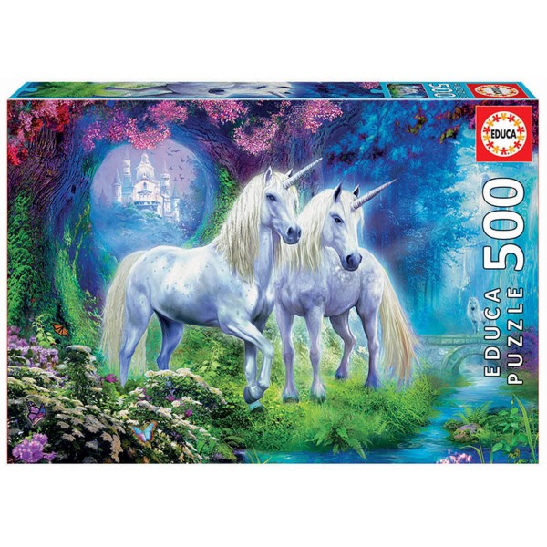 Puzzle 500 pièces : Des licornes dans la forêt - Educa-17648