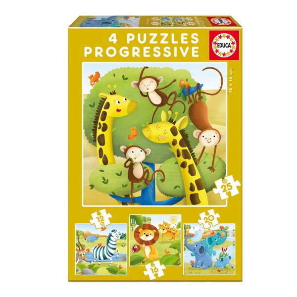 4 Puzzles progressifs : animaux sauvages - Educa-17147