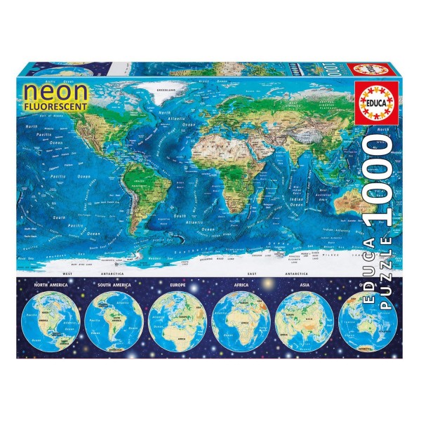 1000 pieces puzzle: fluorescent world map - Educa-16760