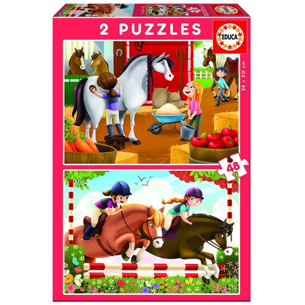2 x 48 pieces puzzle: horses - Educa-17150