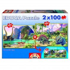 2 x 100 Teile Puzzle: Dino World