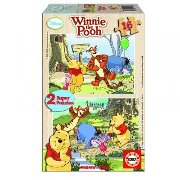 Puzzle 2 x 16 pièces en bois - Winnie l'Ourson : Dans le jardin - Educa-14956
