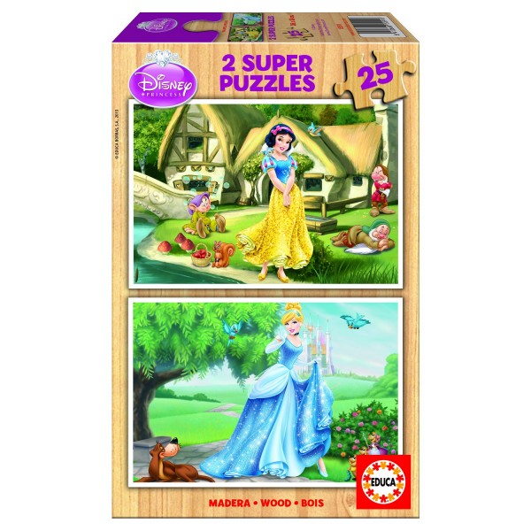 Puzzle 2 x 25 pièces en bois : Princesses Disney : Blanche-Neige et Cendrillon - Educa-15591