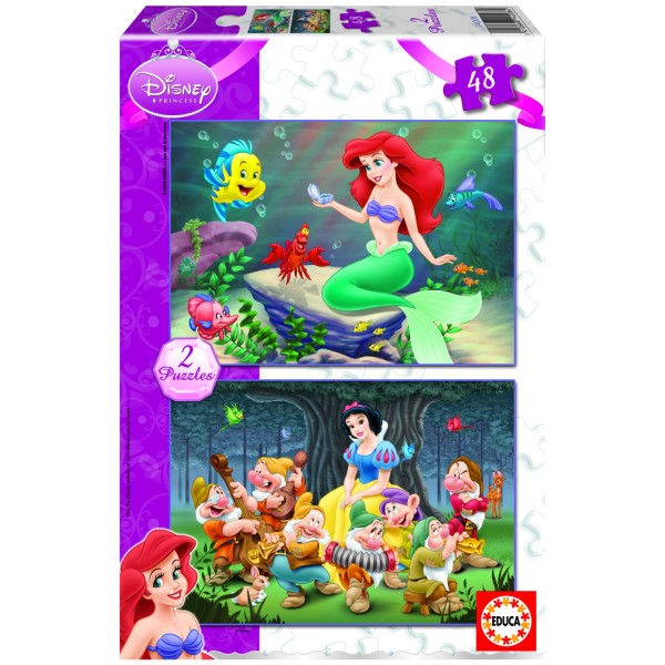 Puzzle 2 x 48 pièces - Princesses Disney : Arielle et Blanche neige - Educa-14208