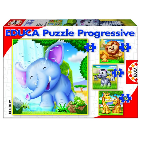 Puzzle de 6 à 16 pièces - 4 puzzles : Animaux sauvages - Educa-15619