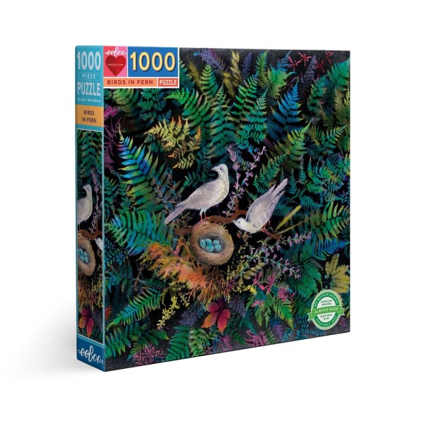 1000 Teile Puzzle: Vögel im Farn - Eeboo-PZTBNF