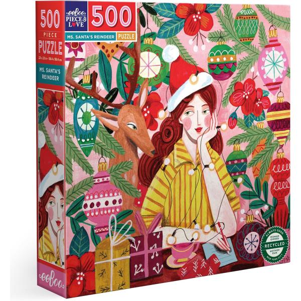 Puzzle 500 pièces : Le Renne de Mme Santa - Eeboo-PZFMSR