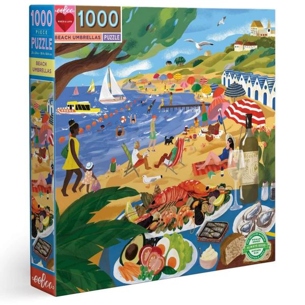 Square Puzzle 1000 Pieces: Beach umbrellas - Eeboo-PZTBUM