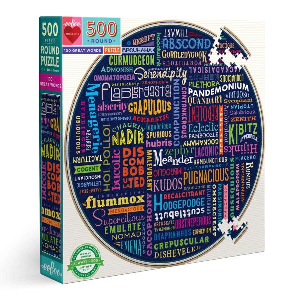 Puzzle rond 500 pièces : 100 grands mots - Eeboo-PZFGWD