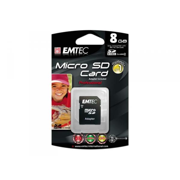 EMTEC MicroSDHC 8GB avec adaptateur (Class 4) - Blister - MKT-4653