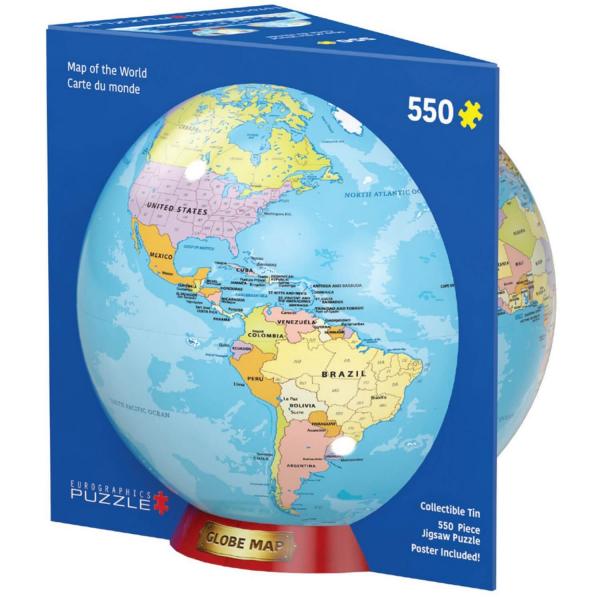 Puzzle 550 pièces : Boite en métal - Carte du monde - EuroG-8551-5863