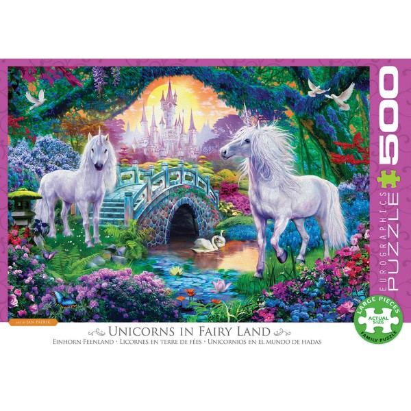 Puzzle 500 pièces XL : Licornes au pays des fées - EuroG-6500-5363