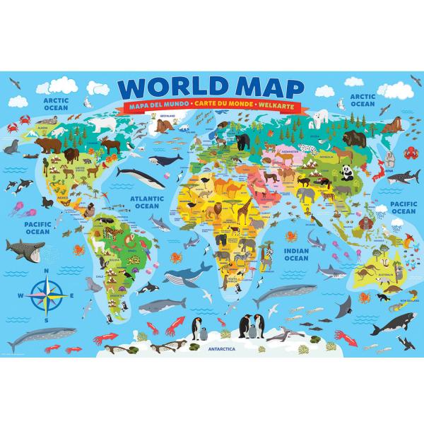 Puzzle 100 pièces : Carte illustrée du monde - EuroG-6100-5554