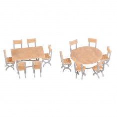 Maqueta HO: Accesorios decorativos: 2 Mesas y 12 sillas