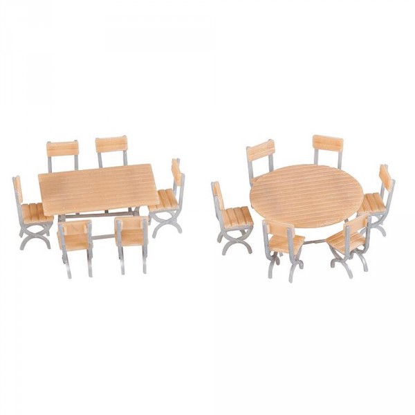 Modélisme HO : Accessoires de décor : 2 Tables et 12 chaises - Faller-F180957