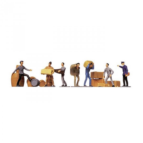 Modélisme HO - Figurines - Set ouvriers : Manutentionnaires et marchandises - Faller-151001