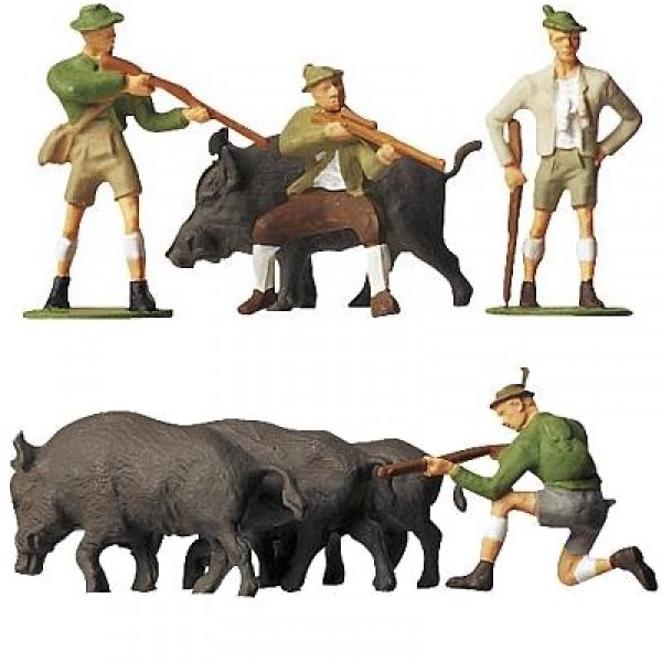 Modélisme HO : Figurines : Set chasseurs et sangliers - Faller-151039