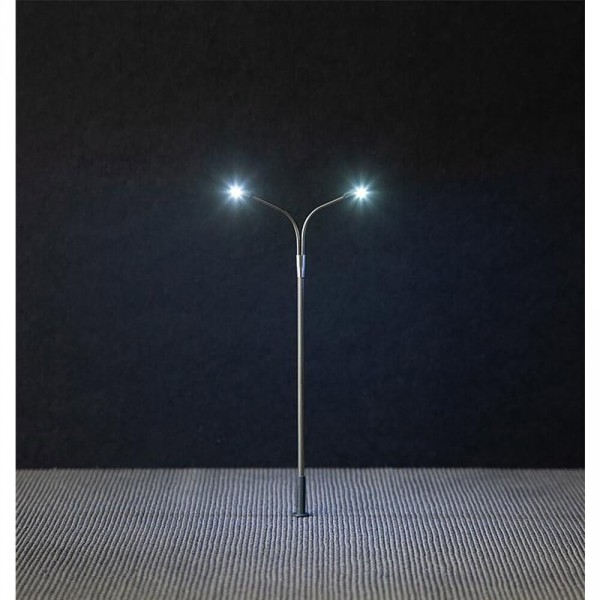 Modélisme HO :  Éclairage public LED, lampadaire, deux bras - Faller-F180201