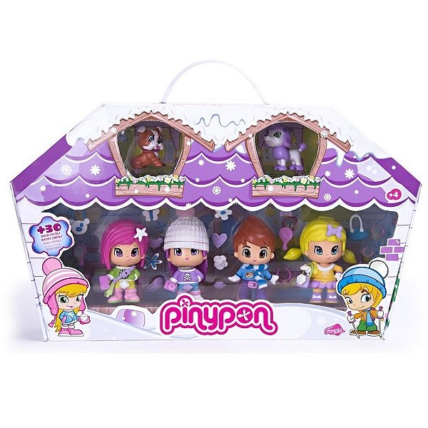 Poupées 7 cm Pinypon : 4 poupées et 2 animaux de compagnie : Boîte violette - Famosa-700008152-2