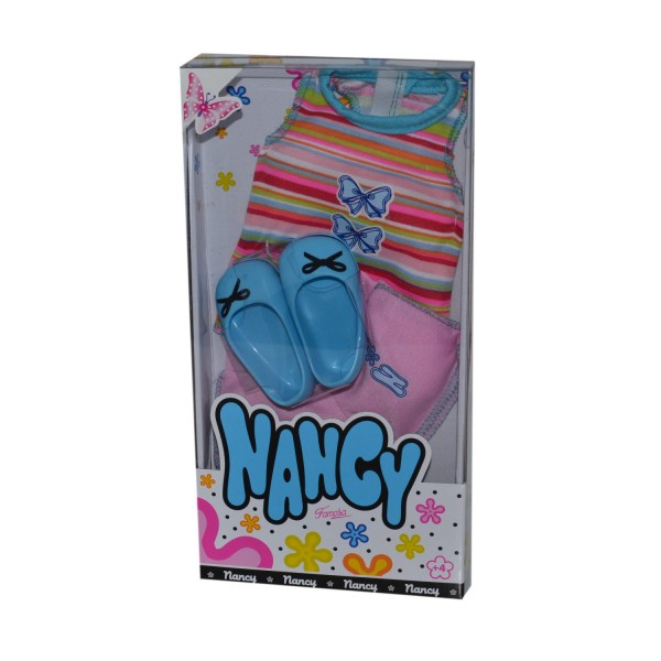 Vêtements pour poupée Nancy : Débardeur rayé, short rose et chaussures bleues - Famosa-700010202-1