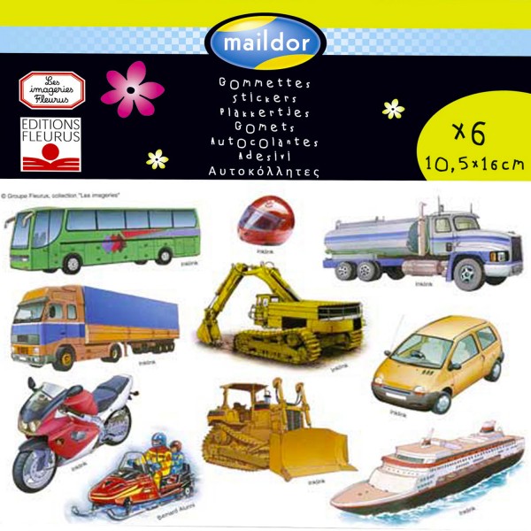 Sachet de 6 planches de stickers : Véhicules - Fleurus-564087C