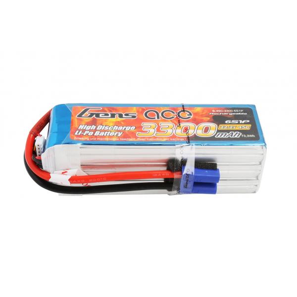 Gens Ace 3300mAh 22.2V 45C 6S1P Lipo Battery Pack - B-45C-3300-6S1P