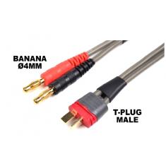 Cordon de chargePro Banana 4mm - T-Plug - 40 cm - Cable Plat Silicone 14AWG (1.62mm diam - 2.08mm2 s