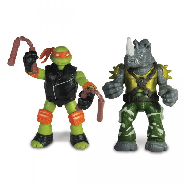Figurine Tortues Ninja : 2 figurines à fonction : Michelangelo vs. Rocksteady - Giochi-5485
