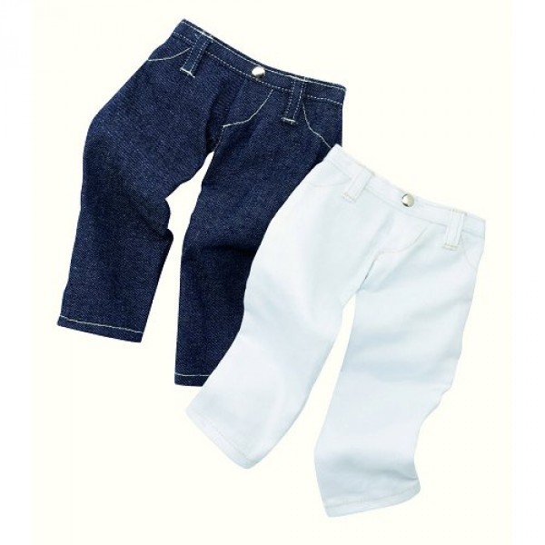 Vêtements pour poupée de 42 à 50 cm : Götz Boutique Lot de 2 pantalons : Jeans et blanc - Gotz-3401651