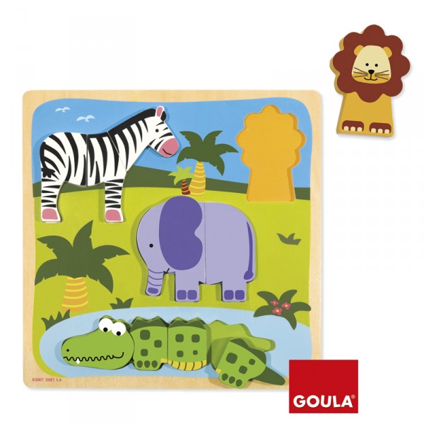 Encastrement 10 pièces en bois : Puzzle jungle - Diset-Goula-53007