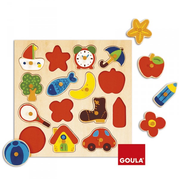 Encastrement 15 pièces en bois : Puzzle silhouettes - Diset-Goula-53023