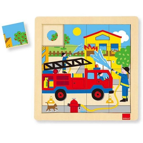 Puzzle 16 pièces en bois : Camion pompiers - Diset-Goula-53073