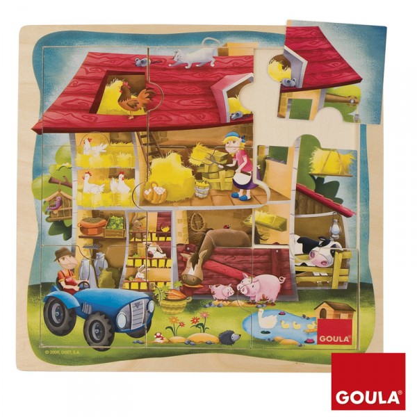 Puzzle 9 pièces en bois : Puzzle ferme - Diset-Goula-53097