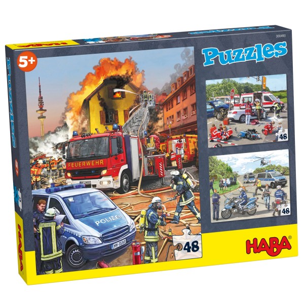 Puzzle 3 x 48 pièces : Véhicules d'intervention - Haba-300493