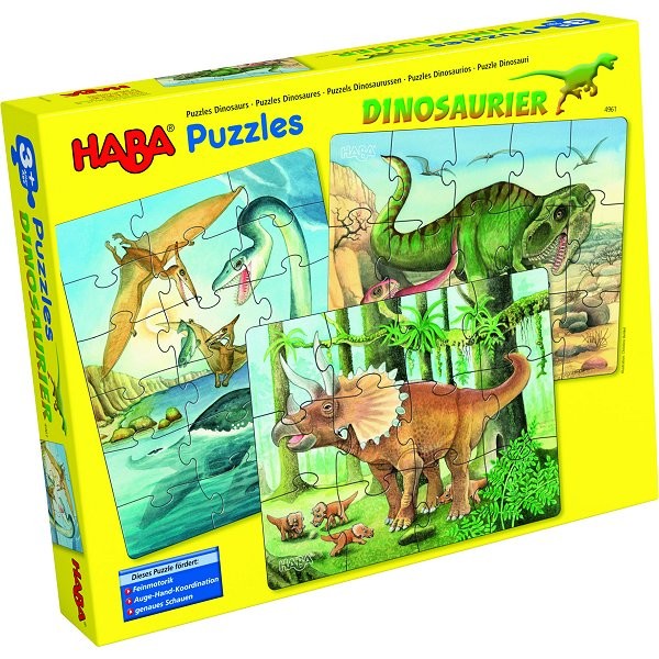 Puzzles 12 à 18 pièces : 3 puzzles dinosaures - Haba-5982
