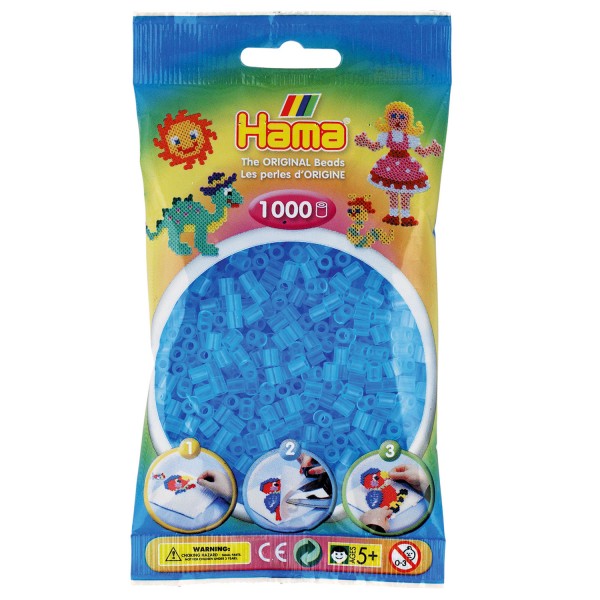 Sachet de 1000 perles Hama Midi : Bleu transparent - Hama-207-73