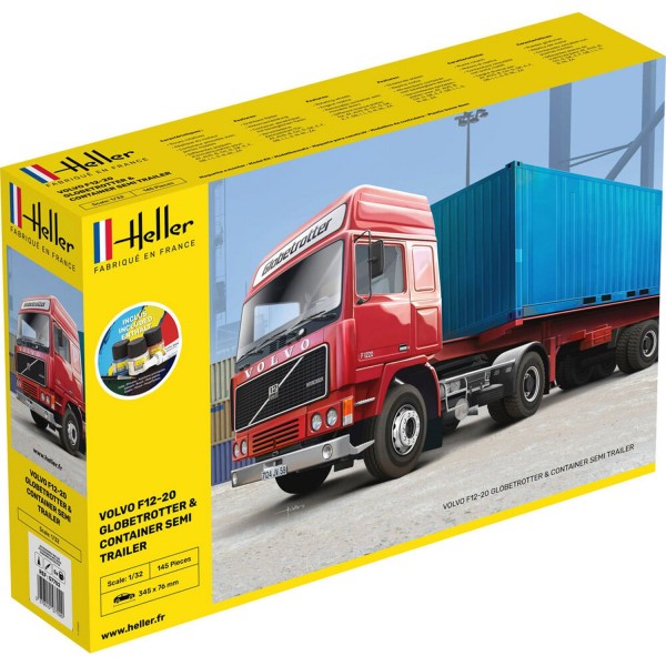 Maquette camion : Kit : Volvo F12-20 Globe Trotter & Container semi trailer - Heller- 57702