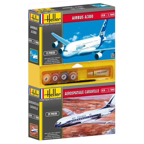 Lot de 2 maquettes : Caravelle + Airbus 380 - Heller-49105